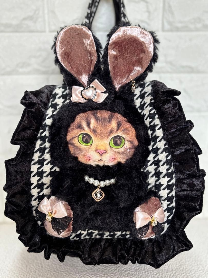 あ*き様 コヤンイサムチョン　ハンドメイド　千鳥格子ファーバッグ　サンダーちゃん