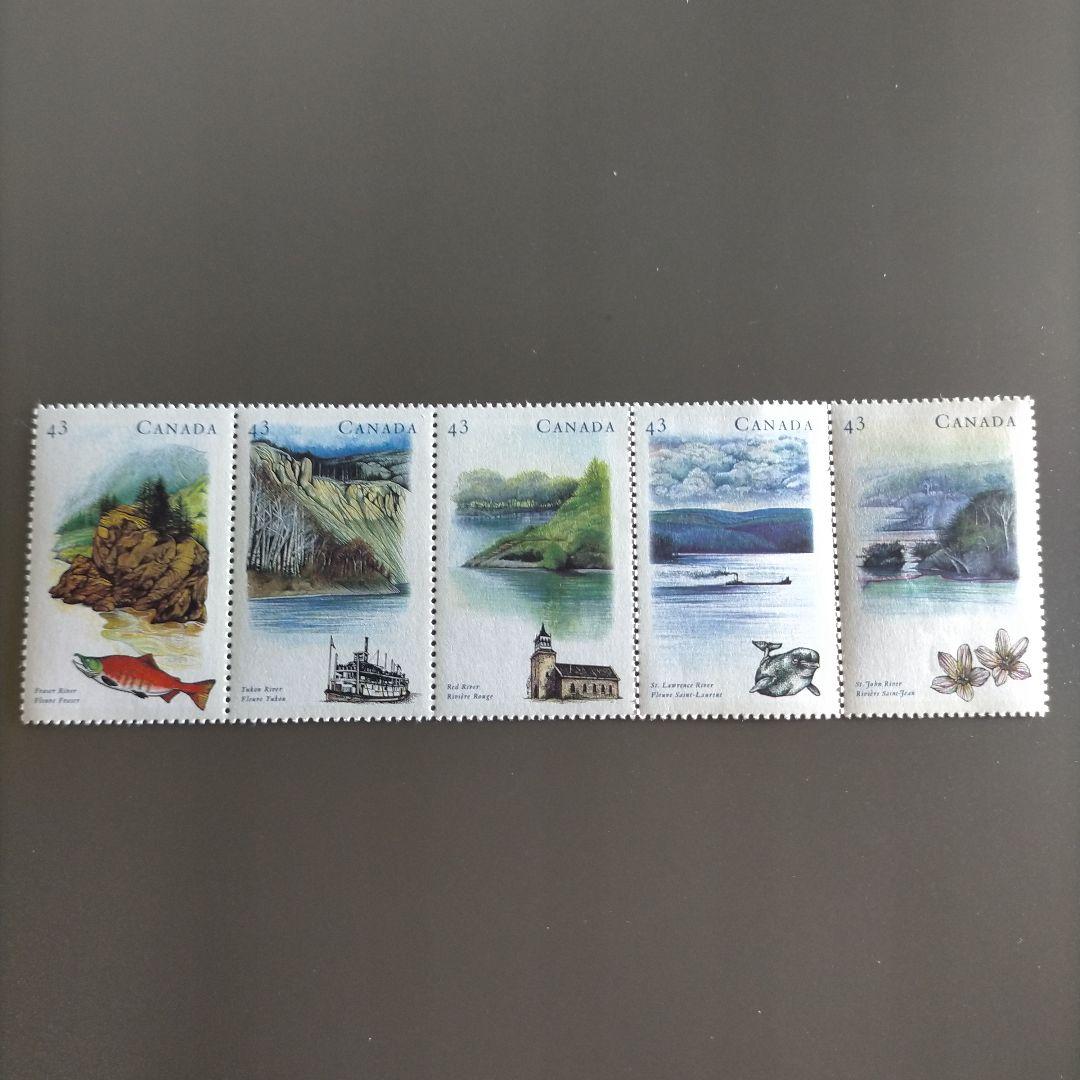 【売約済】1841 外国切手 カナタ 山と湖 風景 5連刷