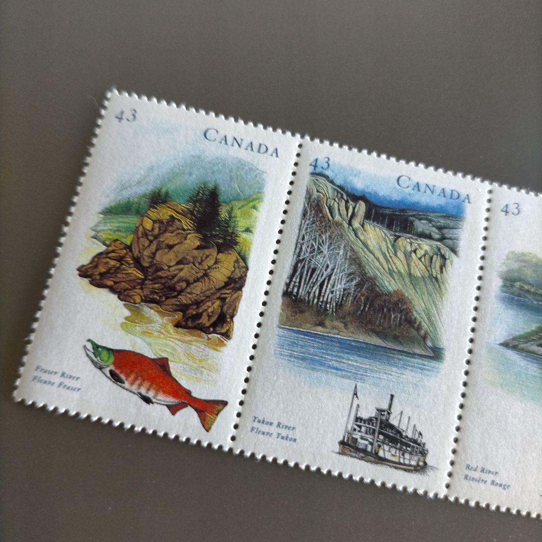 【売約済】1841 外国切手 カナタ 山と湖 風景 5連刷