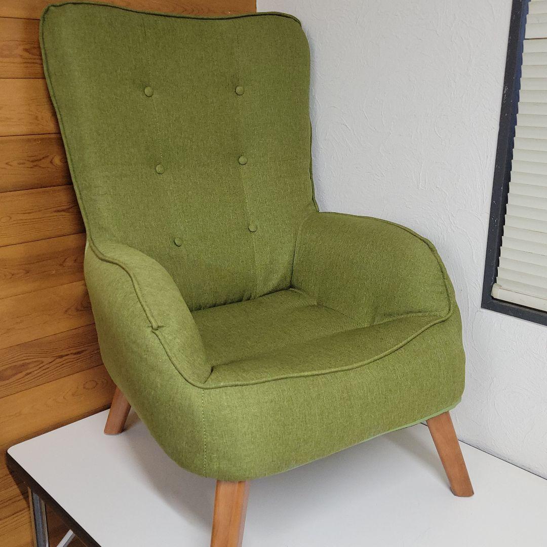 北欧風 折りたたみ 1人掛け ハイバックソファ/アームチェア グリーン 木製脚