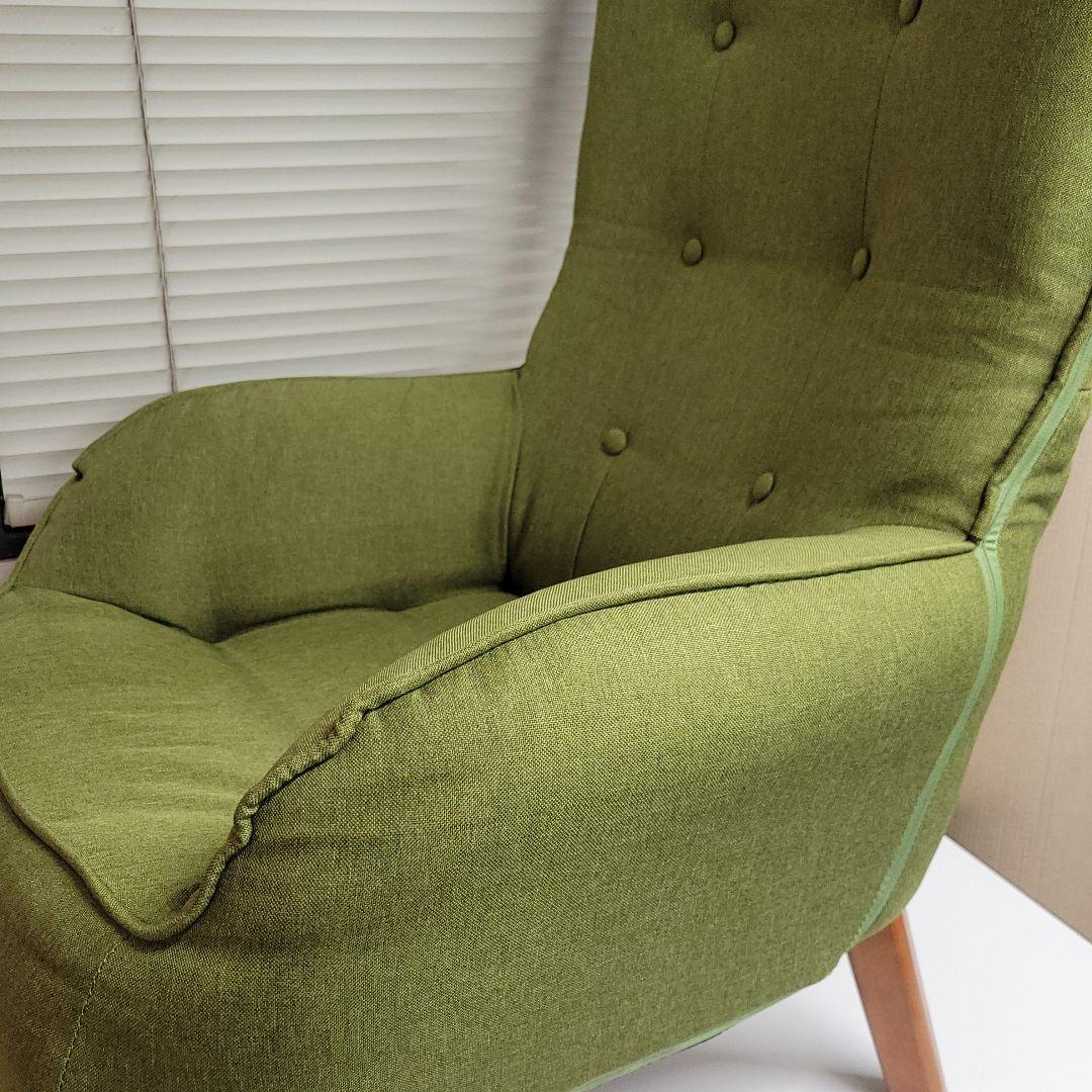 北欧風 折りたたみ 1人掛け ハイバックソファ/アームチェア グリーン 木製脚