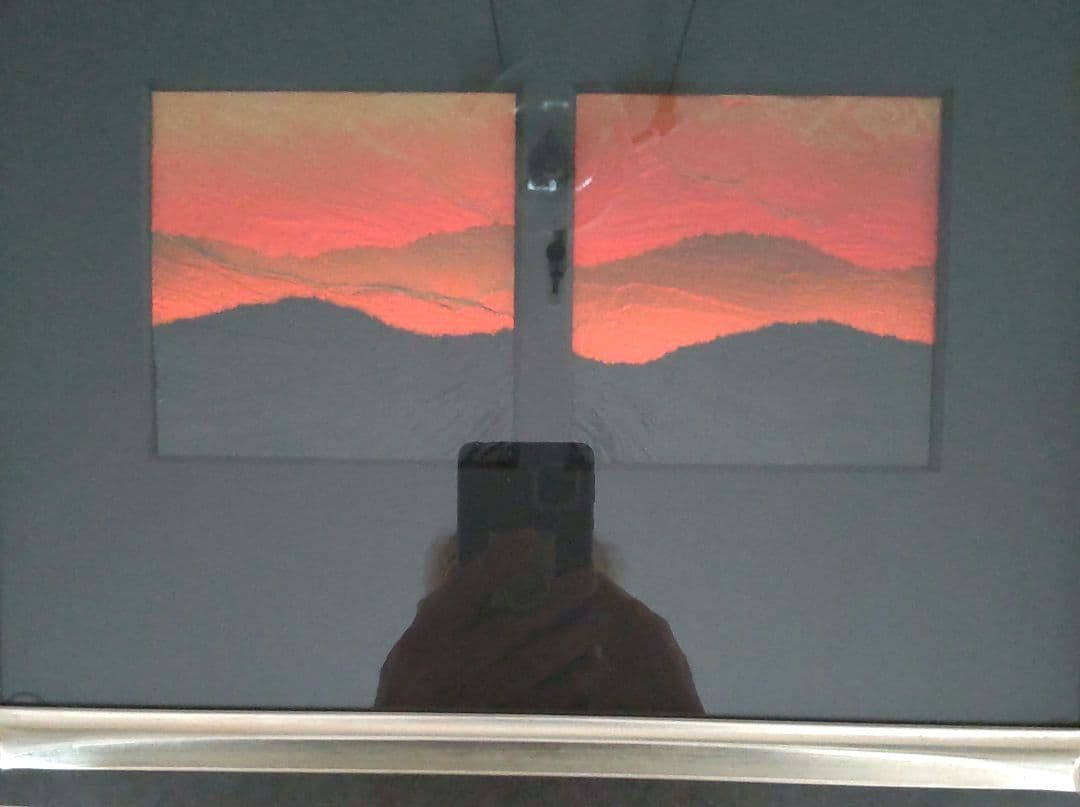 額装 雄勝石絵 10cm角 x 2 石絵画家 齊藤玄昌實作