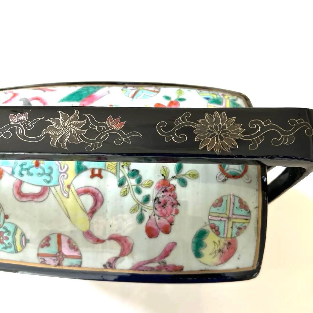 ヴィンテージ中国製漆塗り3段重箱、多彩な花柄