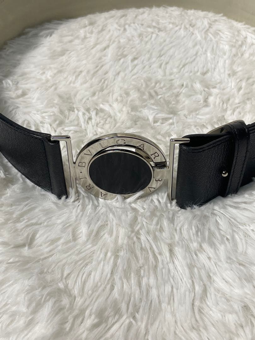 BVLGARI 本革 太ベルト ブラック シルバー金具 ロゴバックル