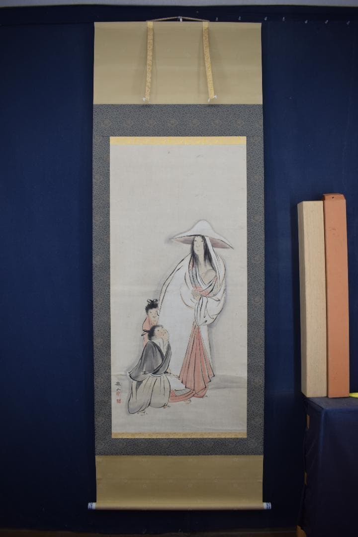 【真作】森徹山/常磐御前図/義経の母/掛軸☆宝船☆Z-404