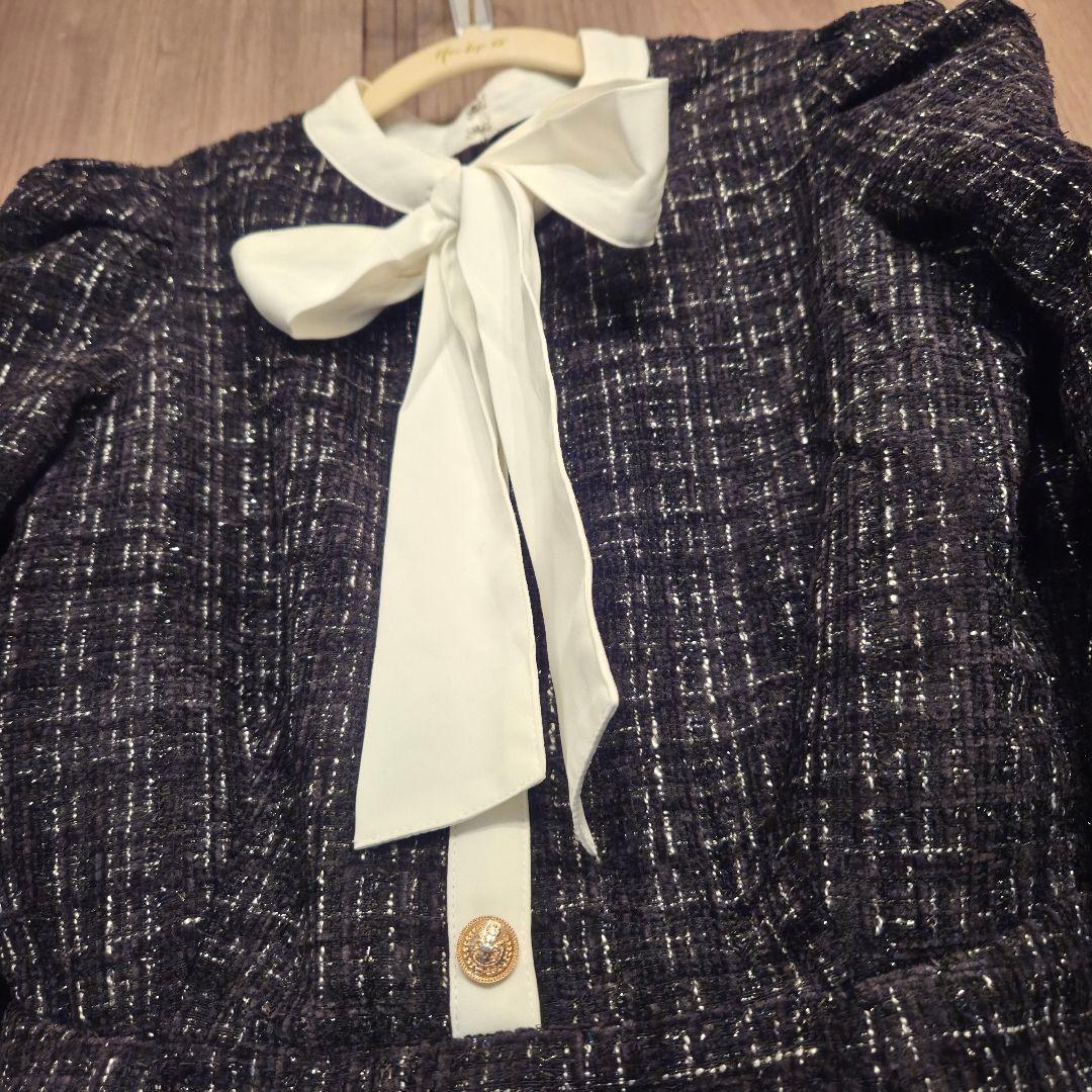 ワンピース ribbon tie tweed mini onepiece M