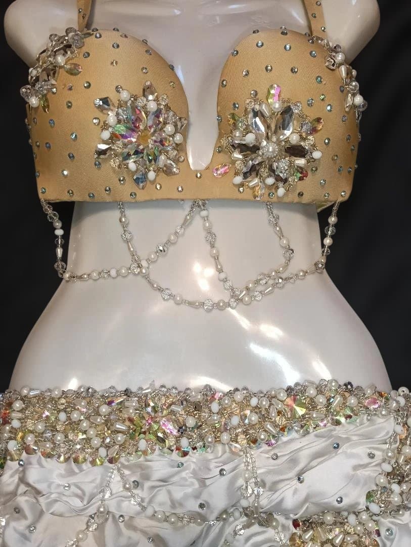 【新品】エジプト製ベリーダンスデザイナーズ衣装セットアップ クリスタル装飾