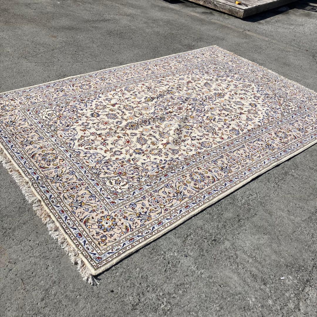 北欧レトロ kashanイラン製 花柄ウールカーペット ペルシャ絨毯 アラベスク