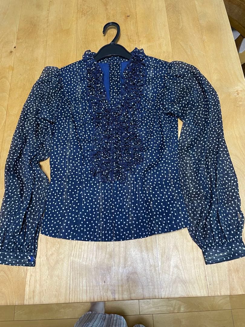 SONIA JOHNES ネイビー ドット柄 長袖ブラウス 【サイズ3表記】