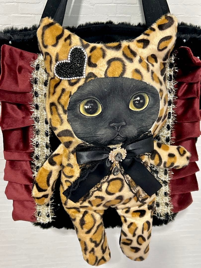 さ*ー様 コヤンイサムチョン BIG ヒョウ柄 黒猫トートバッグ