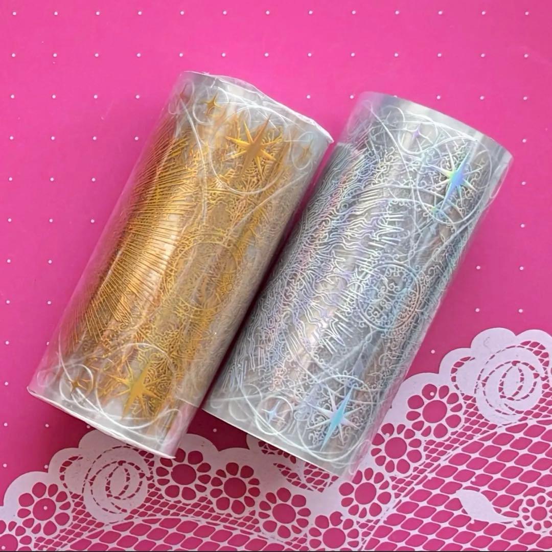镭射银 镭射金 光圈 ダイカット加工 2巻セット 8cm×3m　海外マステ　装飾