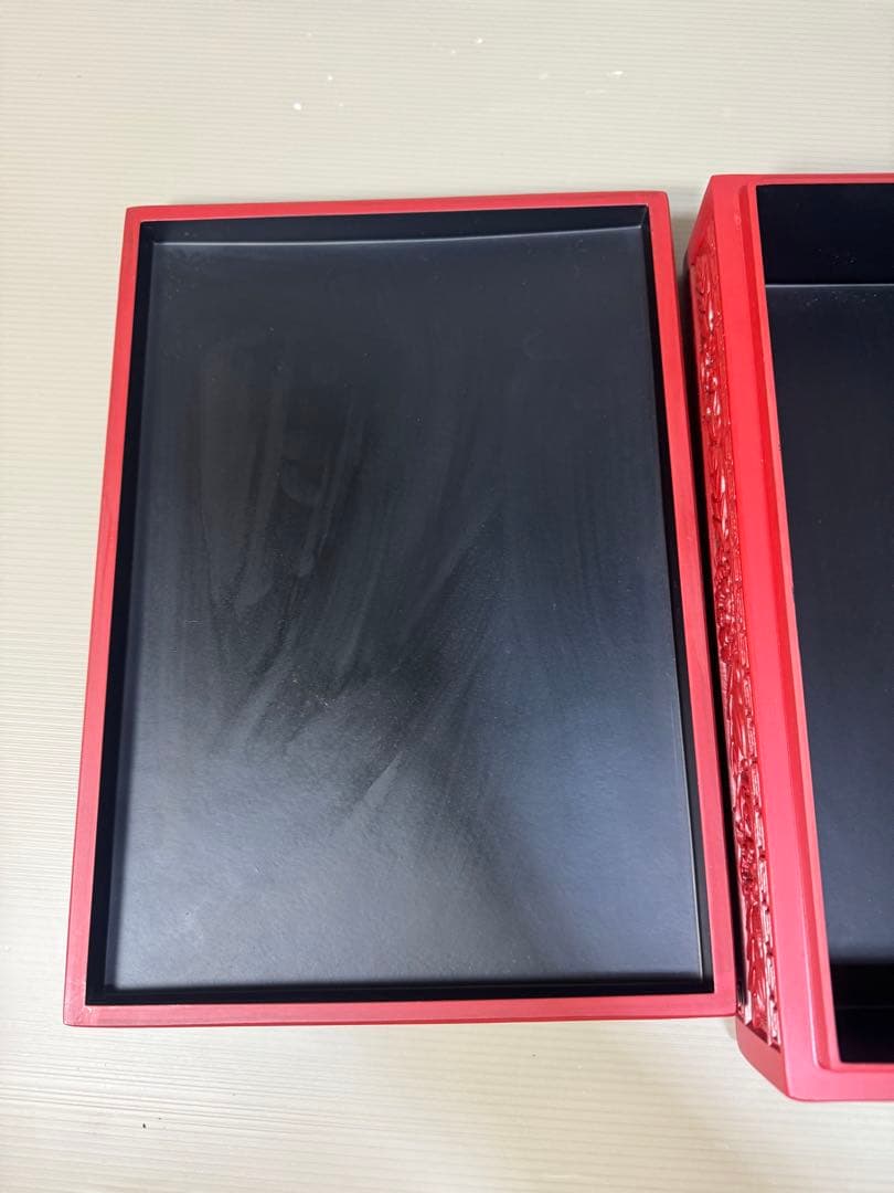 2266  昭和レトロ 仙台堆朱 漆塗り 筆箱 文箱 小物入れ 未使用