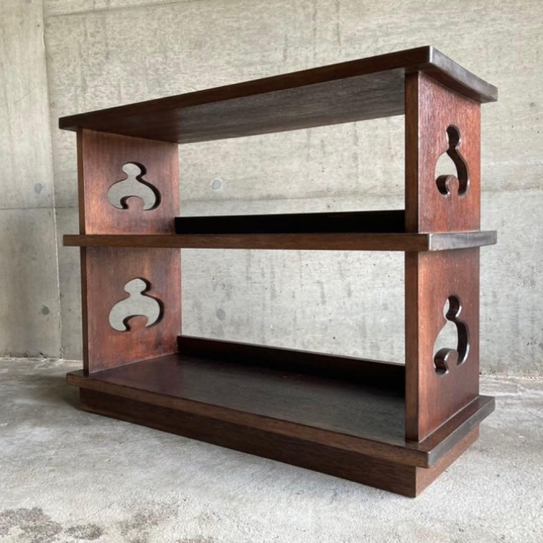古い飾り棚 置物台 ラック シェルフ 展示 陳列 透かし 木製 家具 レトロ