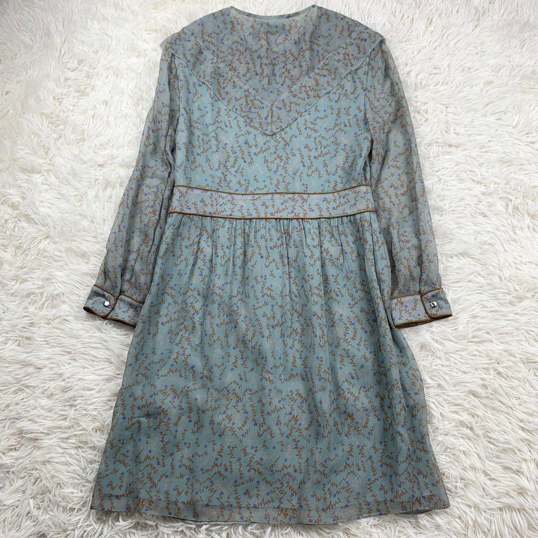 新品　COACH コーチ　シルク100% シフォンワンピース　総柄　グリーン系