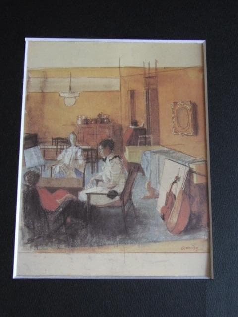 小磯良平、【室内】、希少な限定額装用画集画、新品高級額 額装付、状態良好