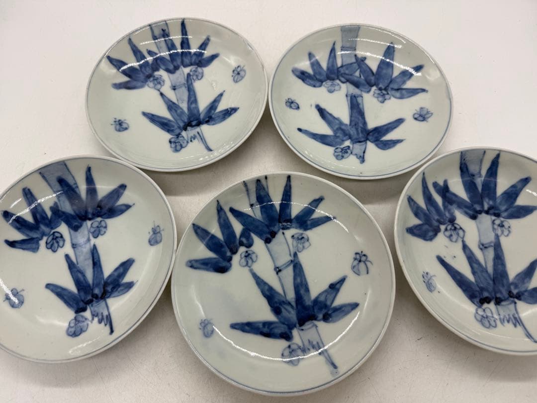 中国　清時代　染付　竹紋小皿5点　成化年製　新渡　送料込み251101