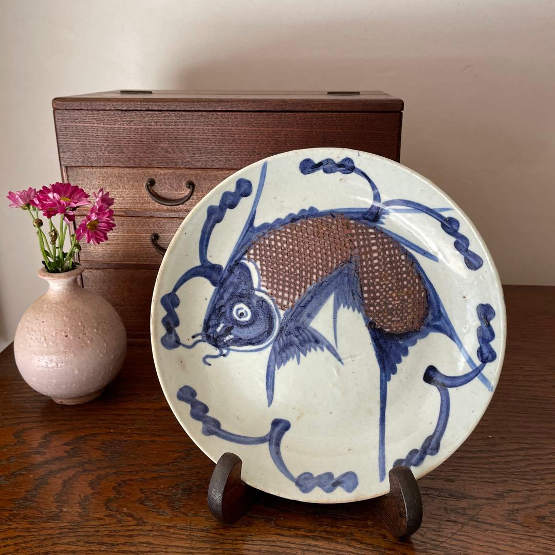 中国古玩 唐物　釉裏紅魚文皿　呉須辰砂　呉須染付