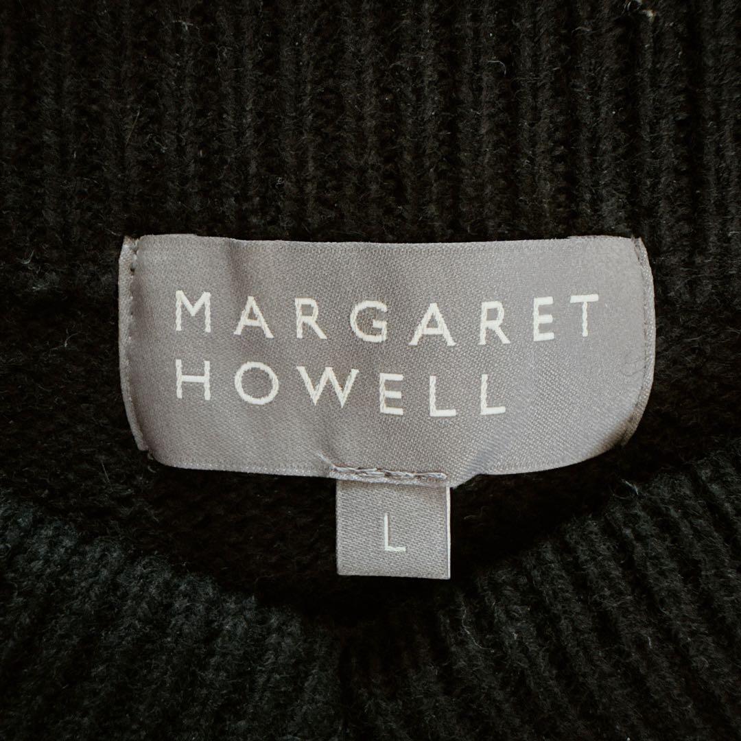 【マーガレットハウエル】アーガイル柄Vネックニット ウールカシミヤシルク 黒L