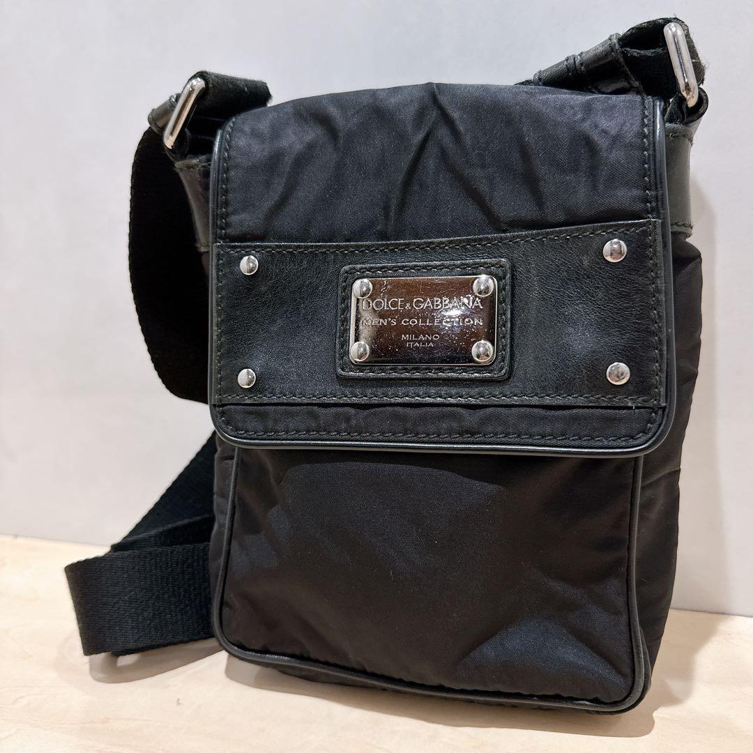 DOLCE&GABBANA ドルガバ ミニショルダーバッグ ナイロン レザー 黒