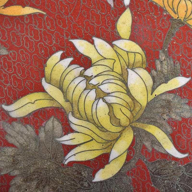 中国　古七宝琺瑯彩　花蝶文盤　皿　V　R8772