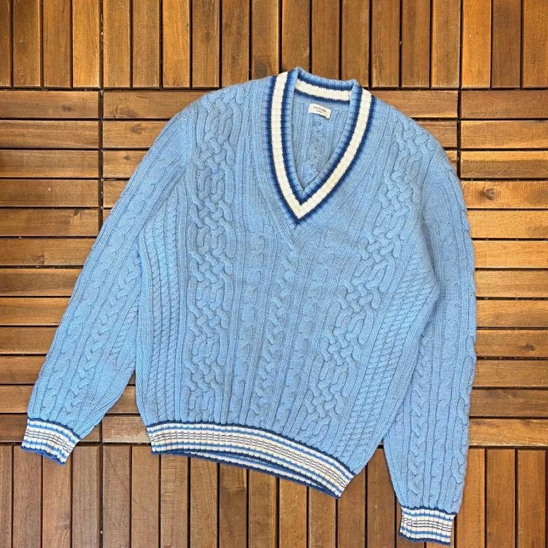 スコットランド製 Glenmac Vネック チルデンケーブルニット プルオーバー