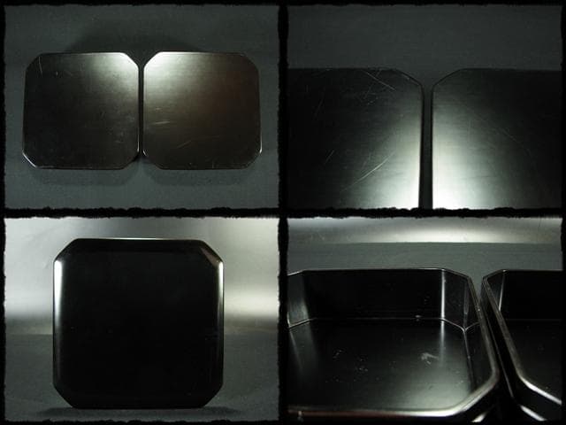 京塗名工 岡田 表寛 利休形 縁高 黒真塗 五重 菓子器 茶道具 共箱 g1