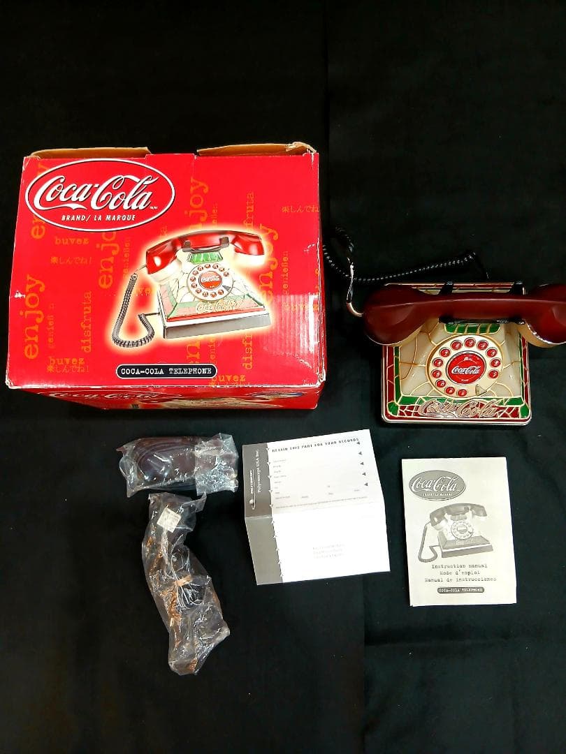 箱・取説ありコカコーラ ステンドグラス調 ビンテージ Coca-Cola 電話機