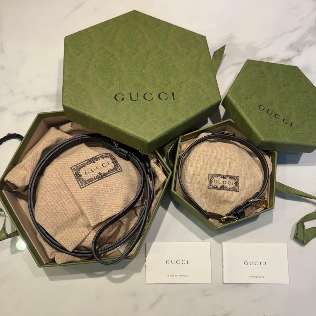 【正規品・新品未使用】GUCCI ブラックレザー首輪 ＆ リード XS サイズ