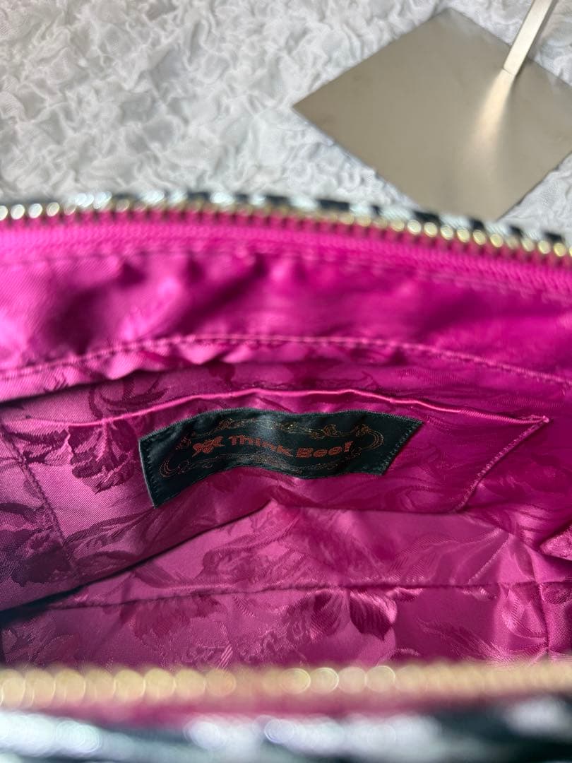 Think Bee! 2wayバッグ ジャカード ゼブラ柄 バラ刺繍 レザー 黒