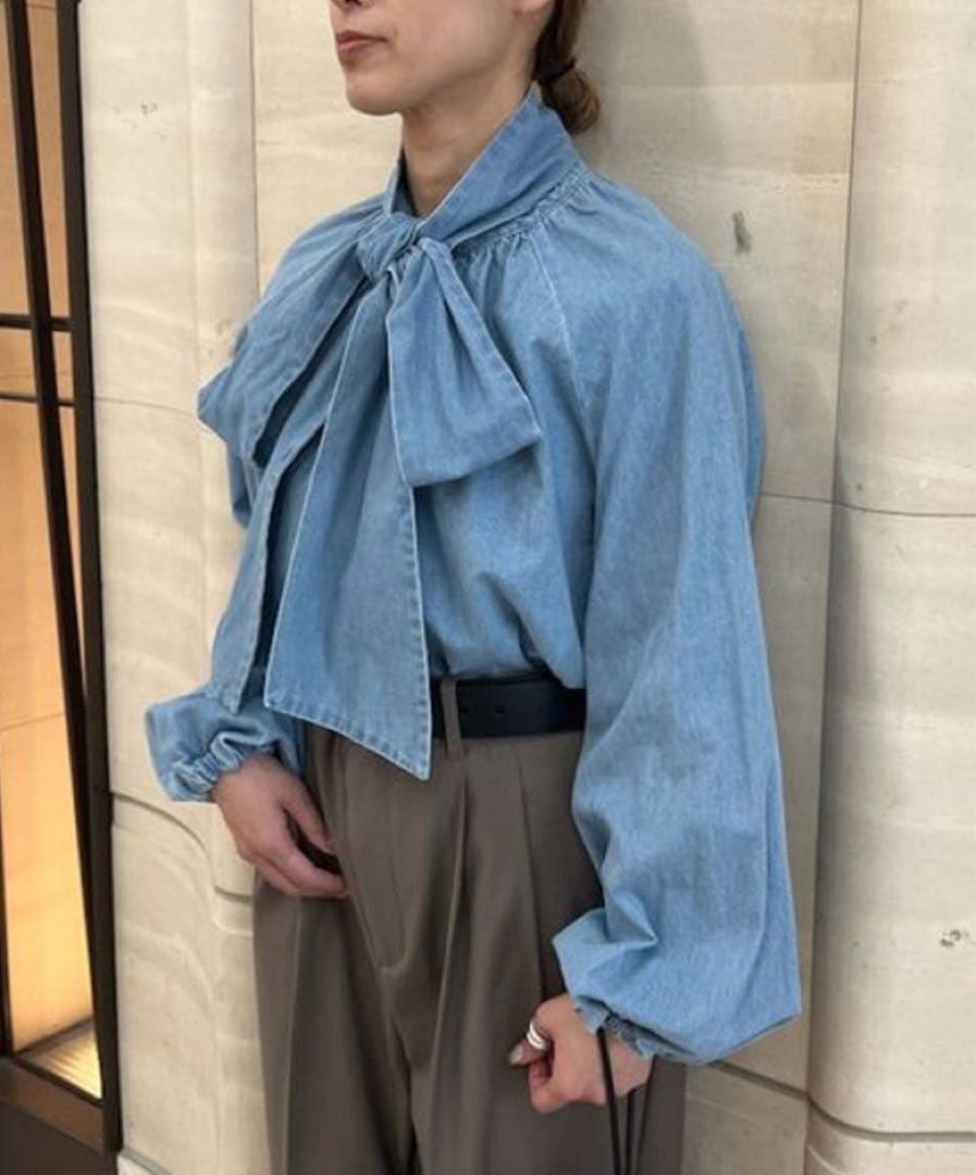 【新品】ミラオーウェン　デニム　ボウタイ　ブラウス