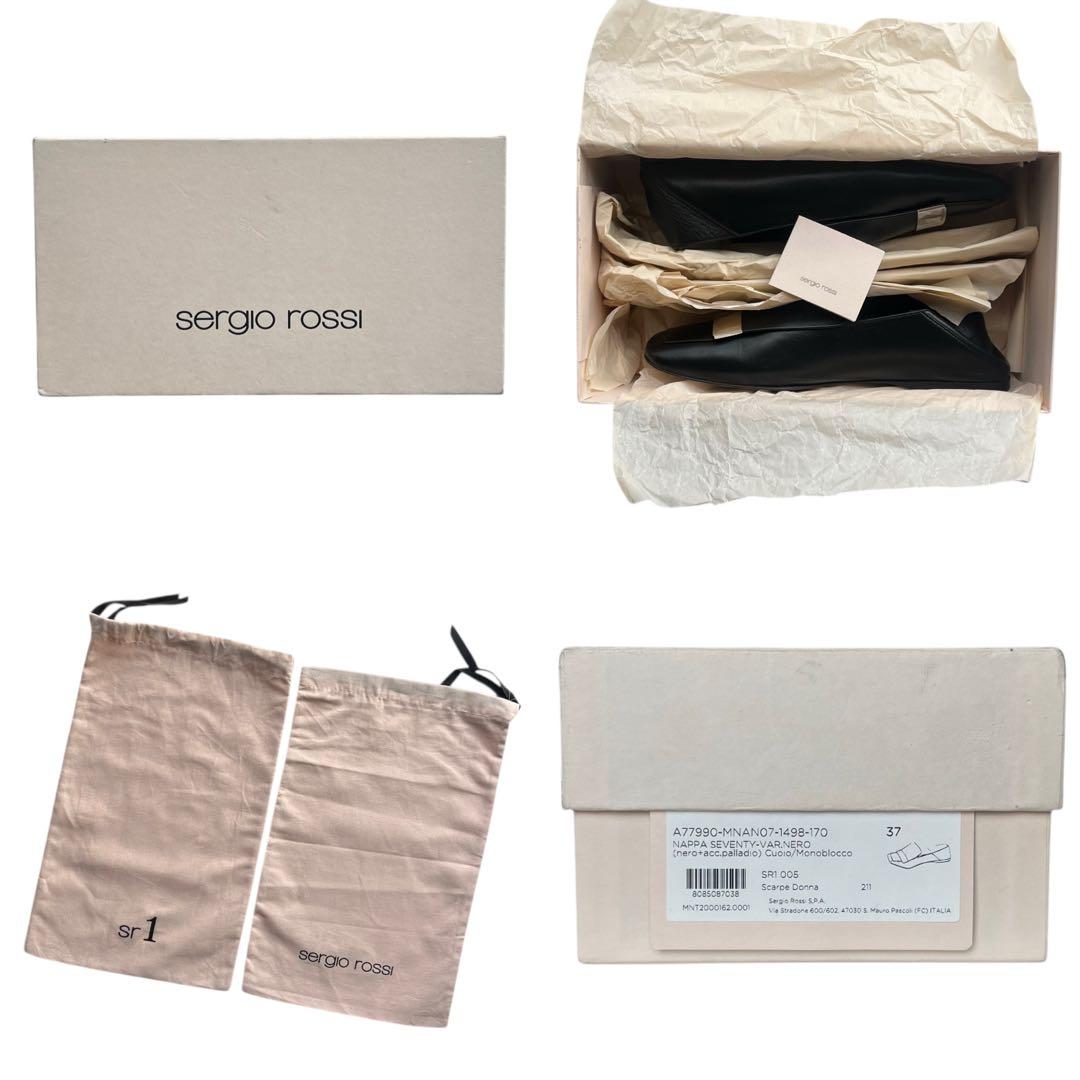 極美品 セルジオロッシ 37 SR1 ロゴプレート ローファー スリッポン 黒