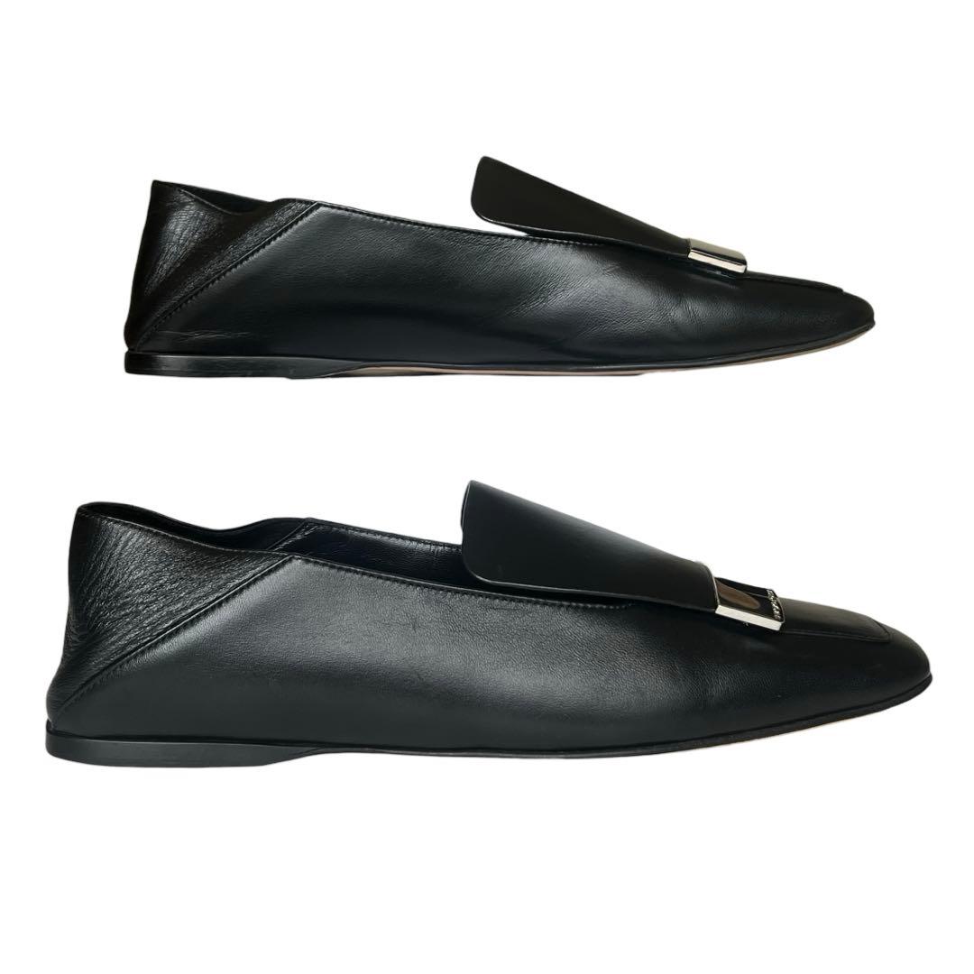 極美品 セルジオロッシ 37 SR1 ロゴプレート ローファー スリッポン 黒