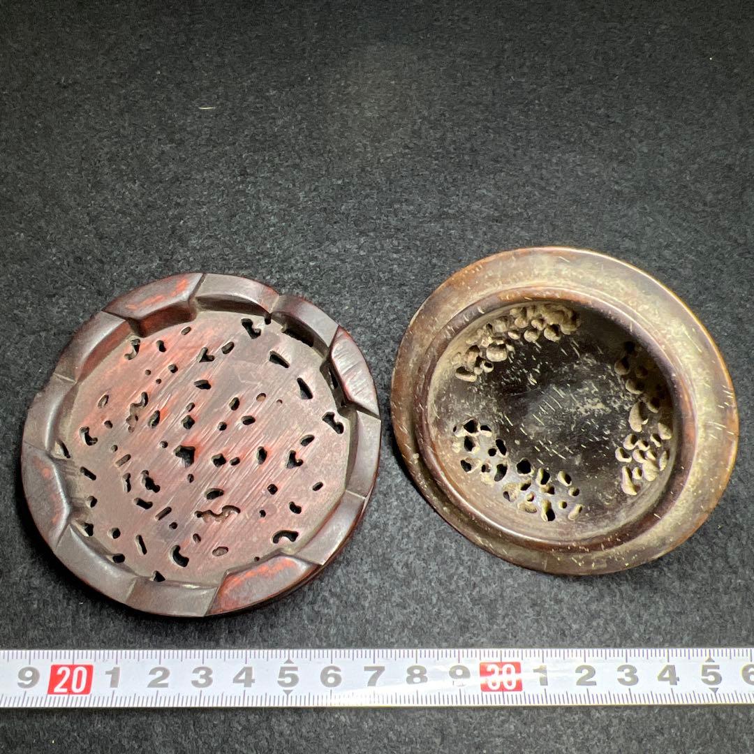 中国明時代　龍泉窯　白砡摘唐木台青磁香炉　木箱付　東Y8-0128☆2Fトカサ