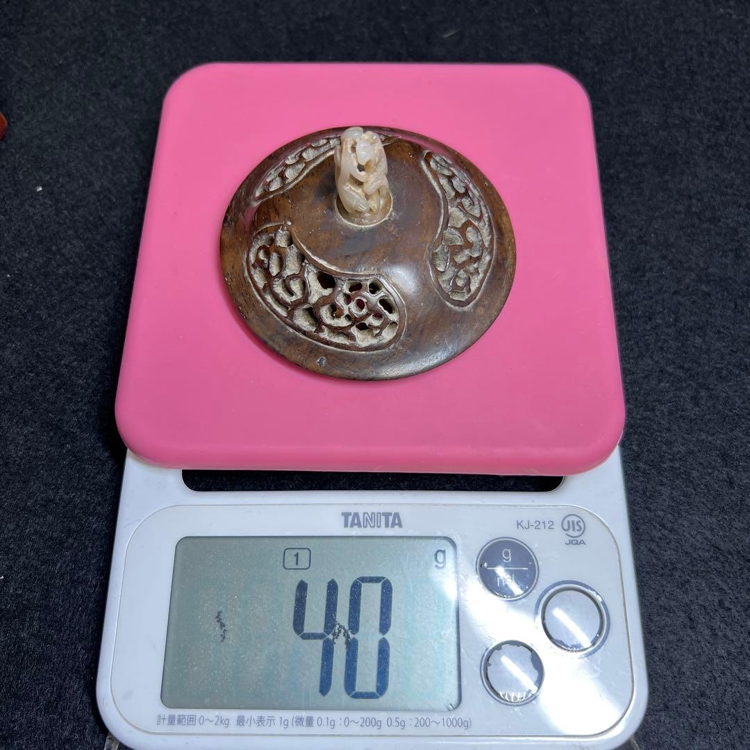 中国明時代　龍泉窯　白砡摘唐木台青磁香炉　木箱付　東Y8-0128☆2Fトカサ