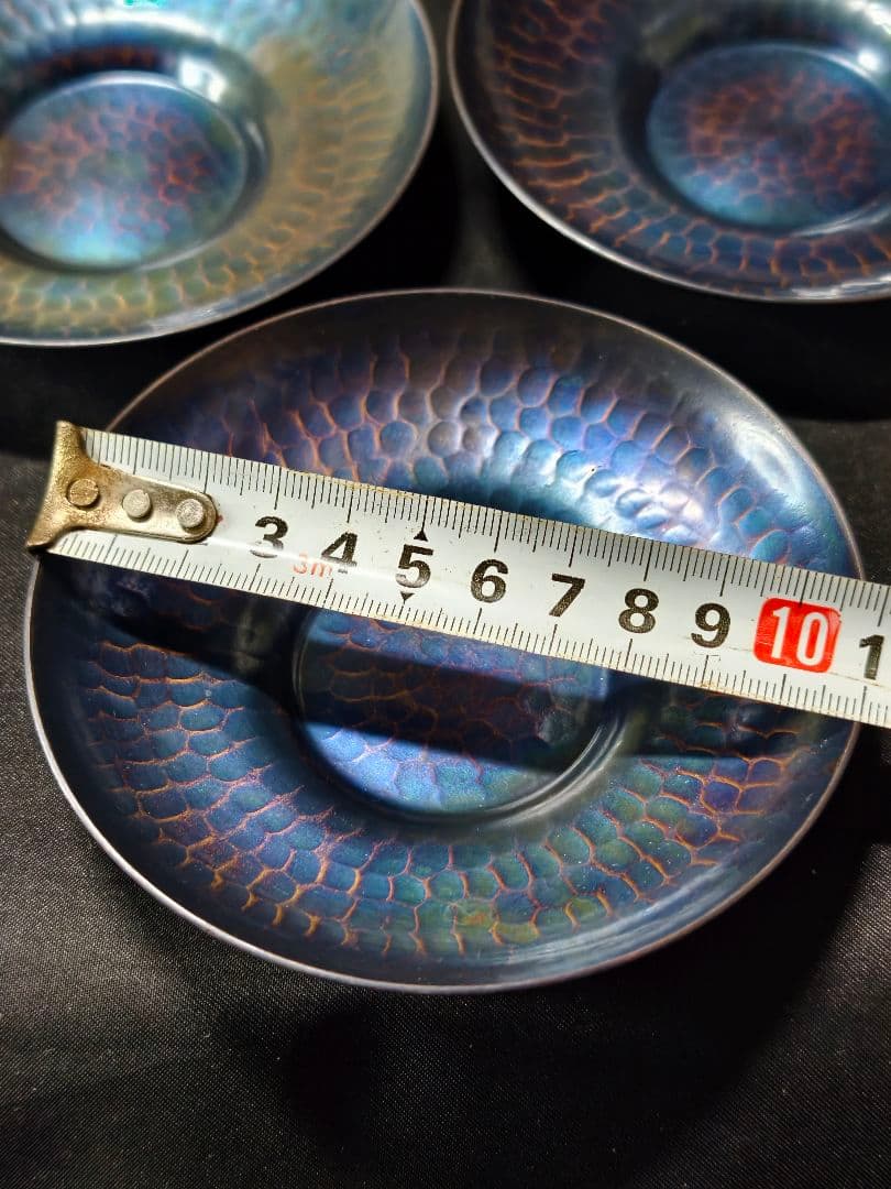 茶道具 玉川堂 銅製紫金色鎚肌茶托 共箱 直径11cm 時代物未使用美品 燕三条