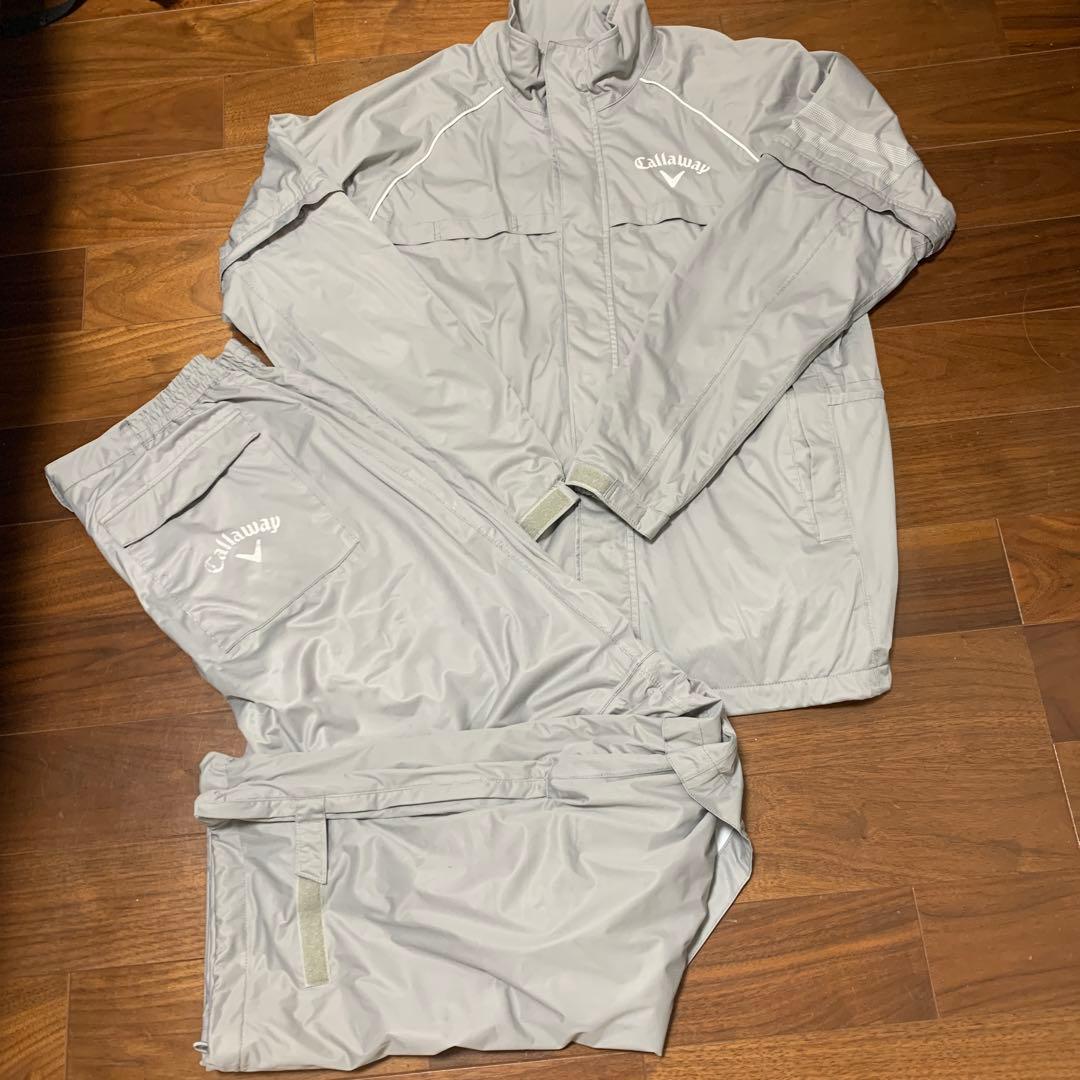 キャロウェイ　レインウェア　LL 伸縮素材　袖脱着　ライトグレー