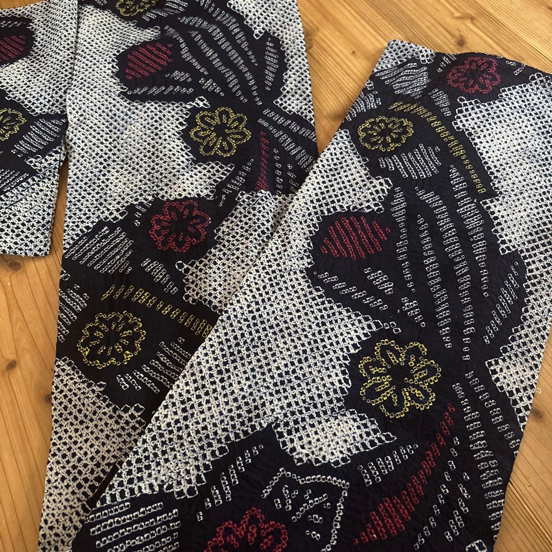 【SALE】有松鳴海絞り浴衣 美品 身丈159 手縫い 藍染 絞り 浴衣