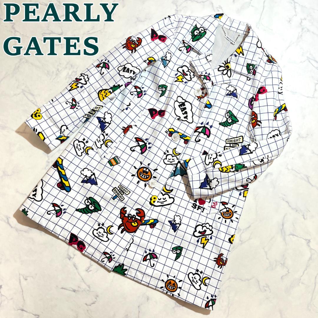 未使用★パーリーゲイツ 総柄プリントジャケットコート マルチカラー 白 1