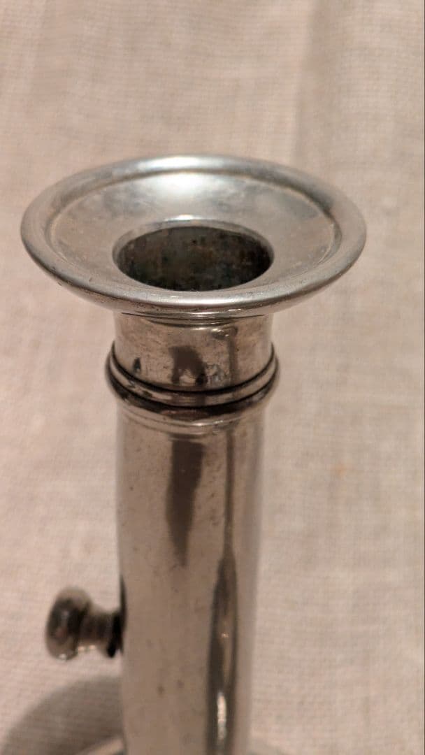 【完動良品】フランスアンティーク 高さ調節可能な蝋燭台 レア銀色2個 25-D