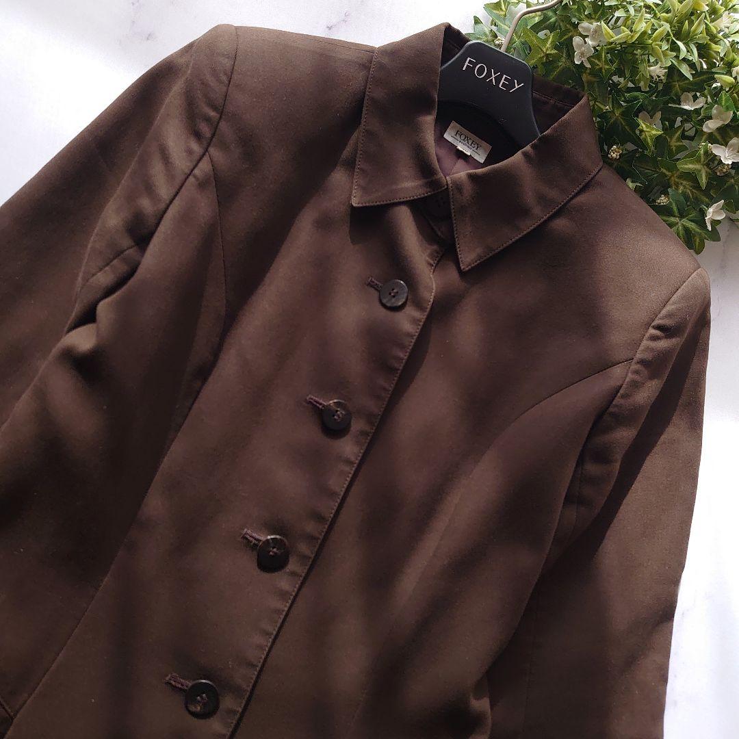 フォクシー シャツワンピース 七分袖 フレア タック ブラウン 40 M相当