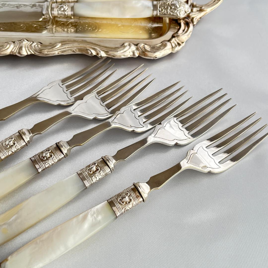 【英国】【白蝶貝】ロココのカトラリーセット ナイフ/フォーク 10本