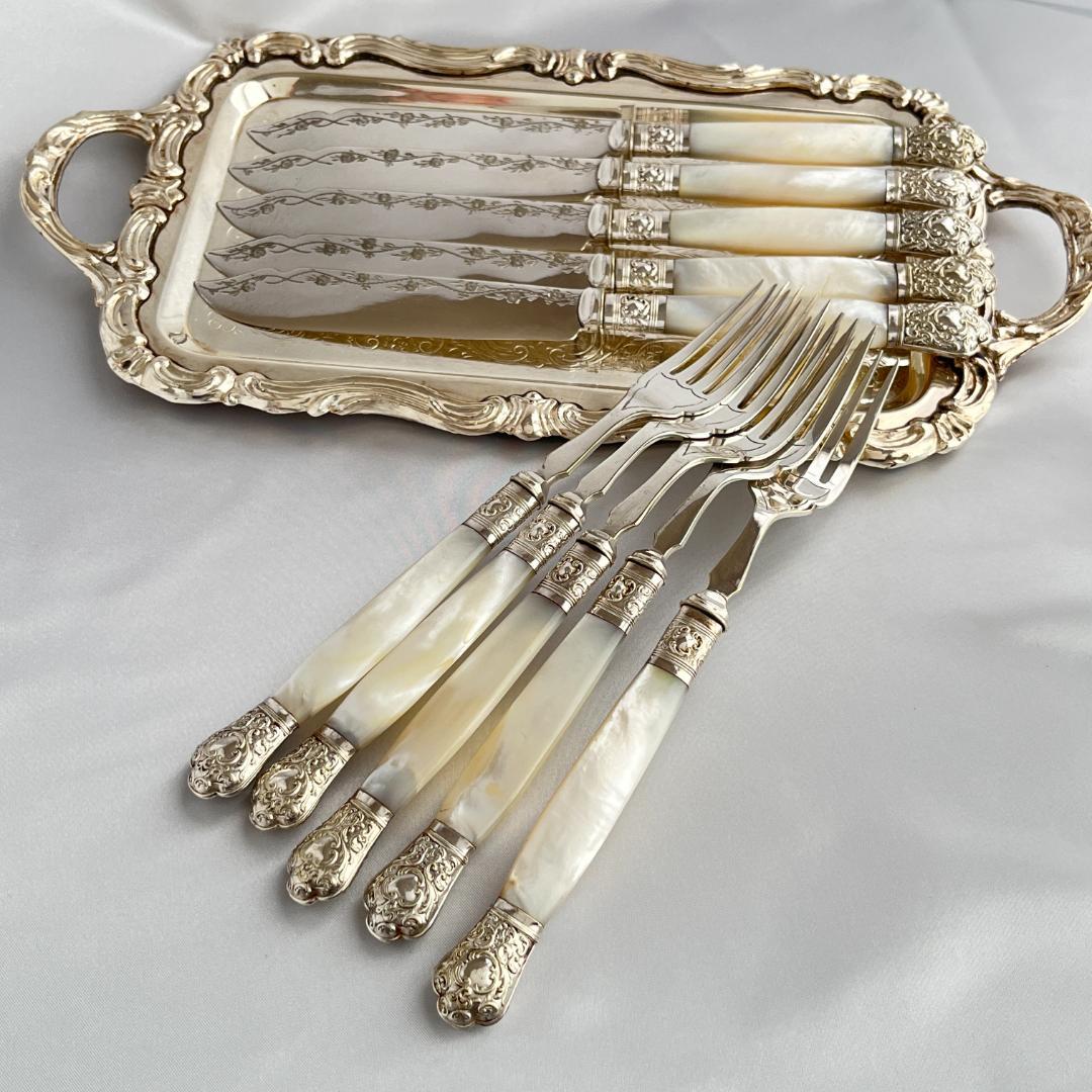 【英国】【白蝶貝】ロココのカトラリーセット ナイフ/フォーク 10本