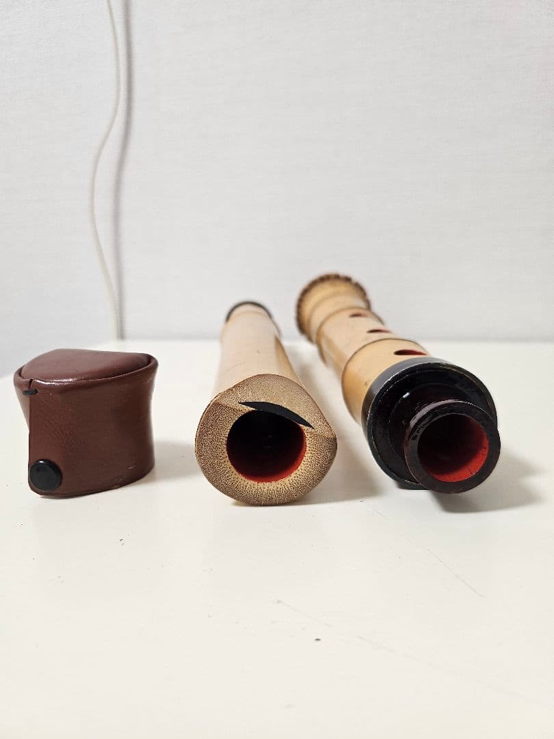 琴古流 尺八 二つ折り 分割式 根付き 地無し 朱塗り歌口 焼印あり