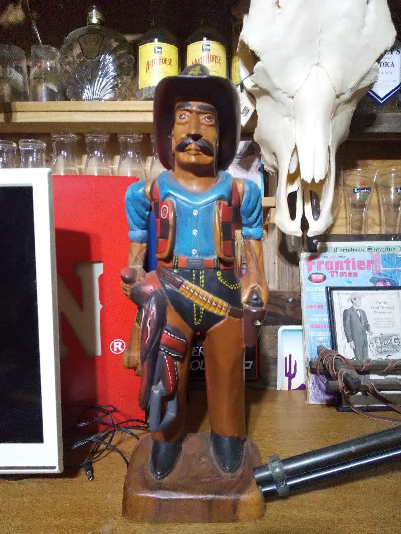 アンティーク 木彫りハンドメイドウッドカービング カウボーイ インテリア