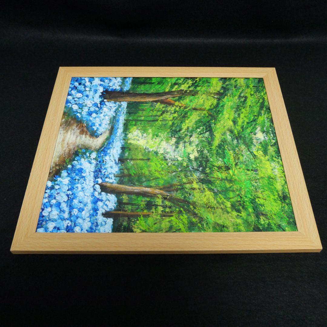 油絵 油彩 油彩画 絵 絵画【森の中の青い花】
