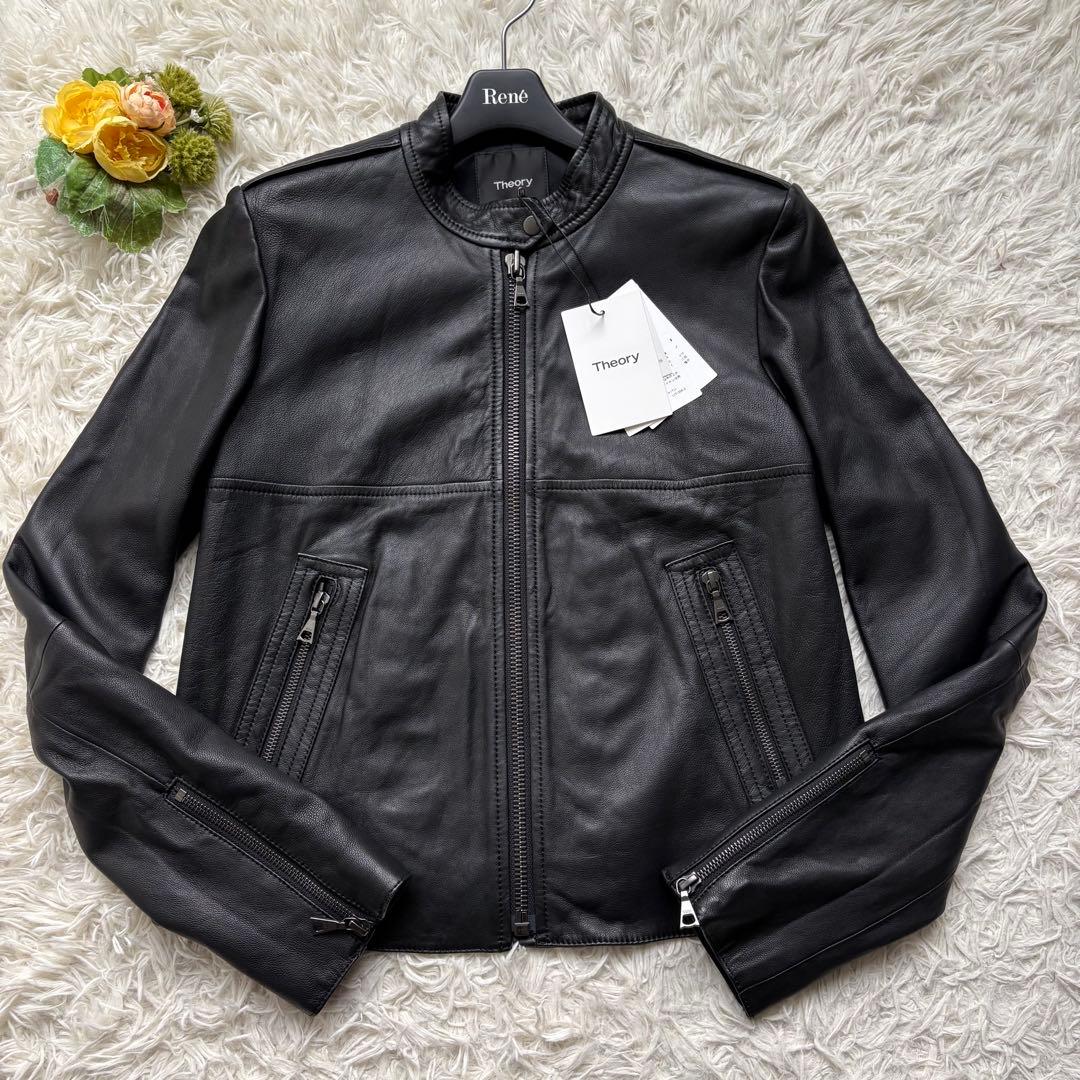 新品タグ付き♡セオリー シングルライダース レザージャケット 羊革 黒 S