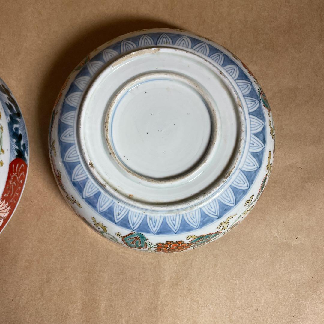 鉢2点　【m142 二重高台　伊万里　骨董　レトロ　深鉢　呉須色絵　染付】
