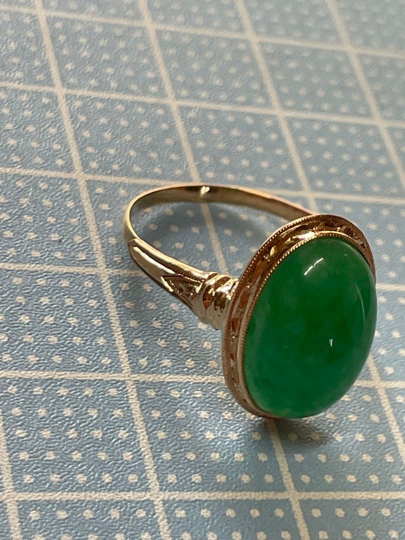 古いリング【m ヴィンテージ　アンティーク　レトロ　K18 翡翠？　ヒスイ？】