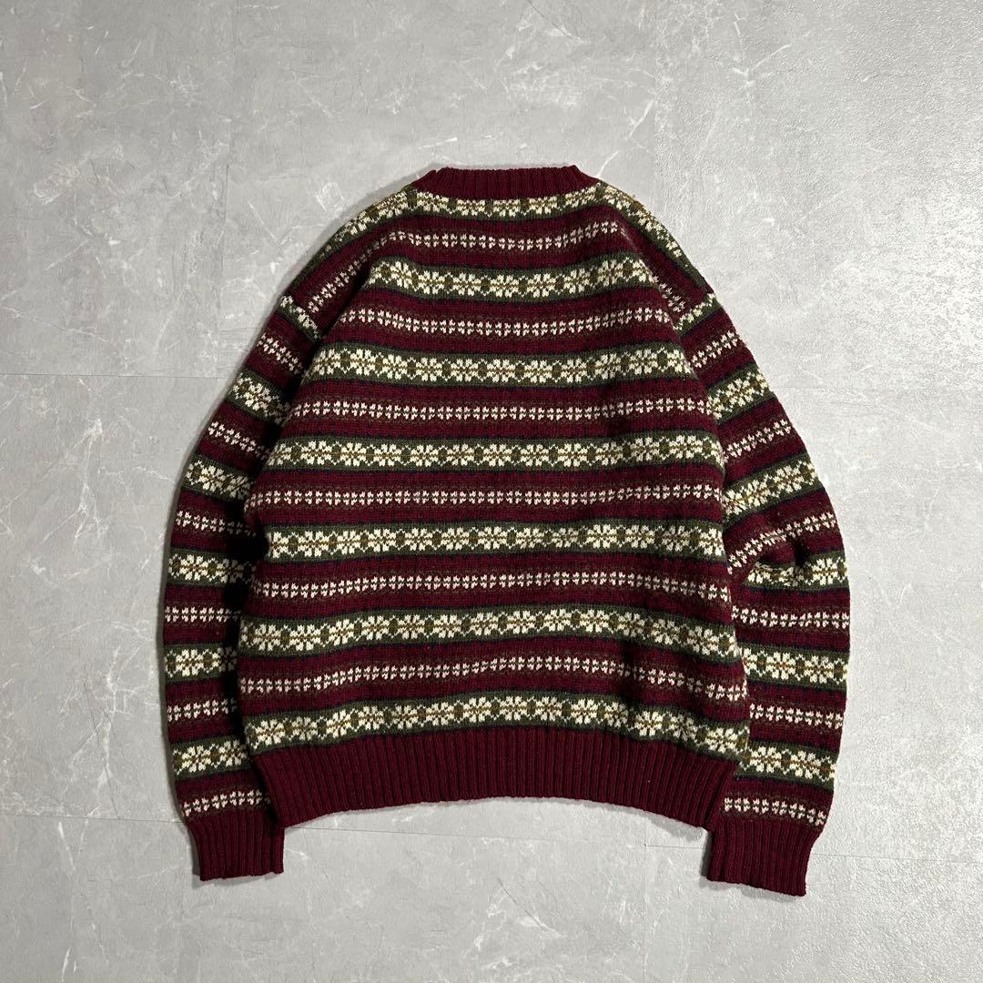 90s The North Face 総柄 デザインニット ウール ボーダー L