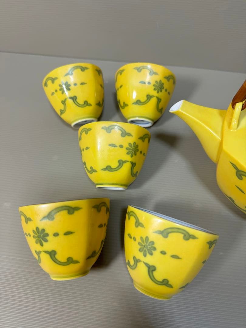 2261 平安橘吉　黄交趾　茶器セット　急須1客　湯呑5客